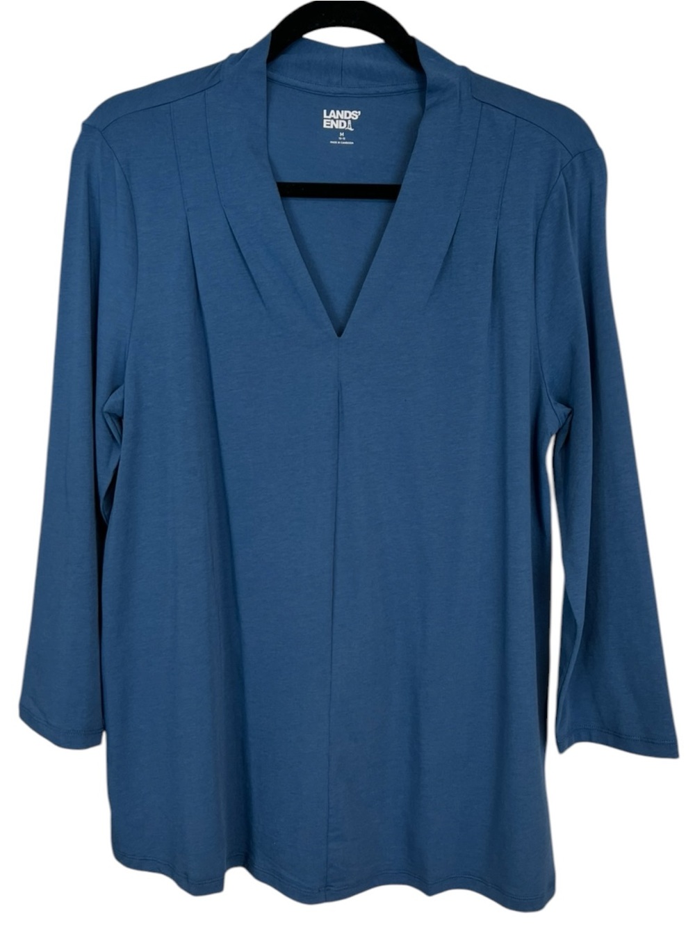 Lands' End Women's Deep Blue 3/4 Sleeve Light Weight V-neck Jersey Top M NWT